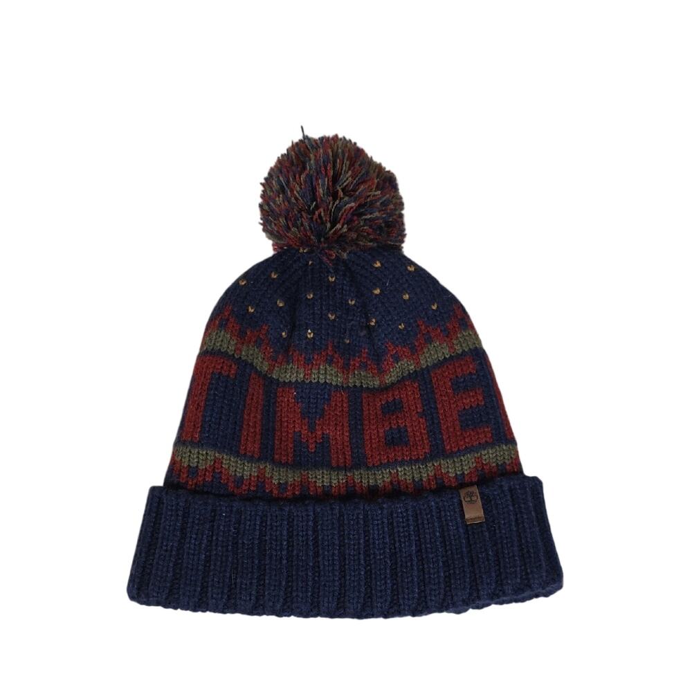 Timberland Knit-In Cuffed Beanie Fair Ise Logo Pattern With Pom Adult Unisex Hat